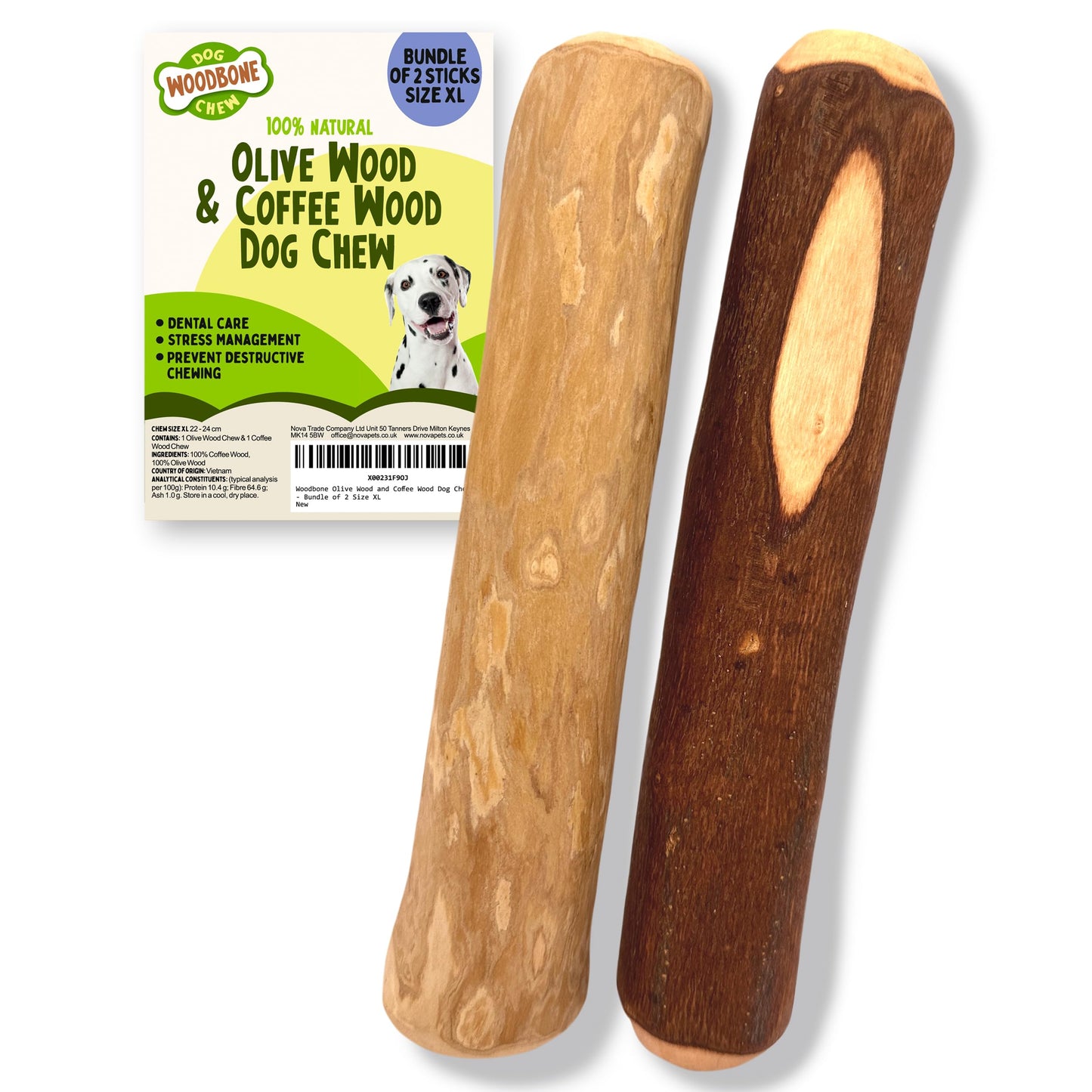Natural Dog Chew Bundle Of 2 – Coffee & Olive Wood Sticks for Safe and Lasting Dental Play