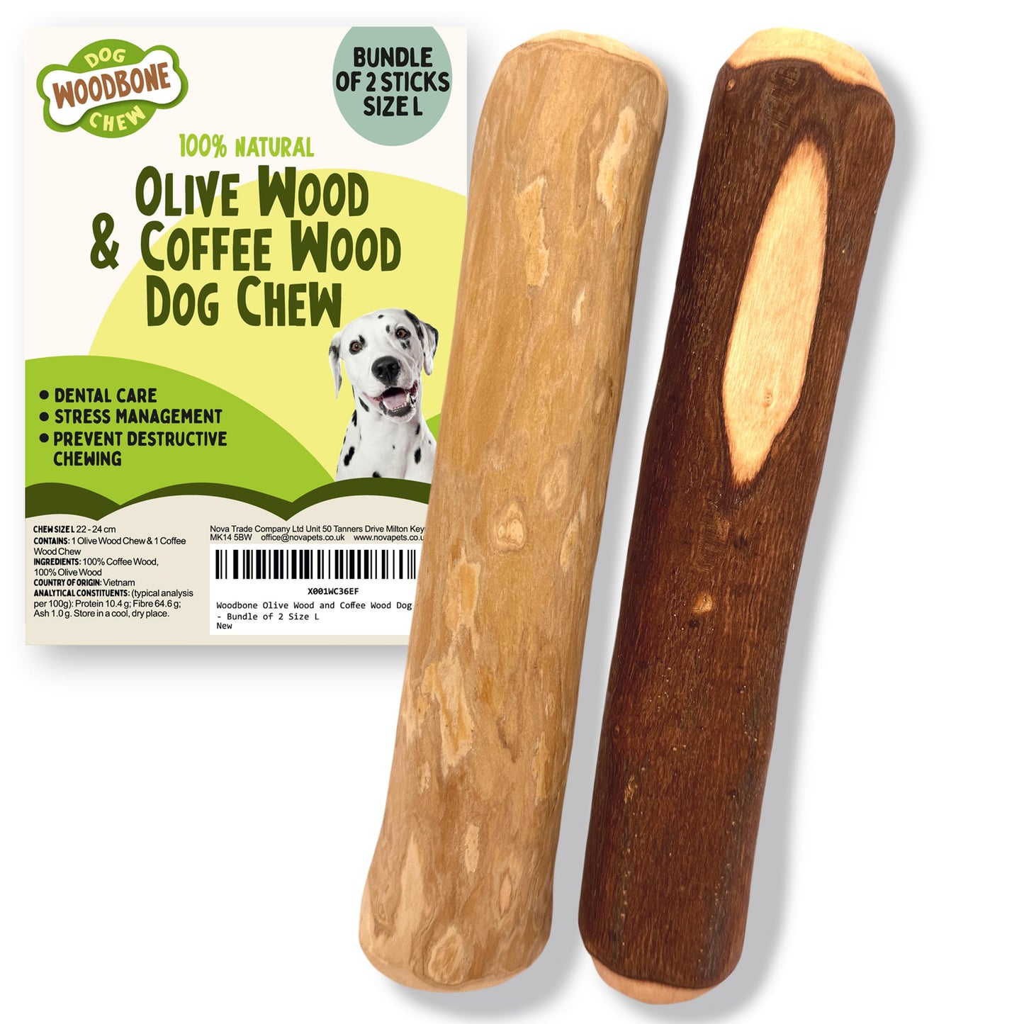 Natural Dog Chew Bundle Of 2 – Coffee & Olive Wood Sticks for Safe and Lasting Dental Play