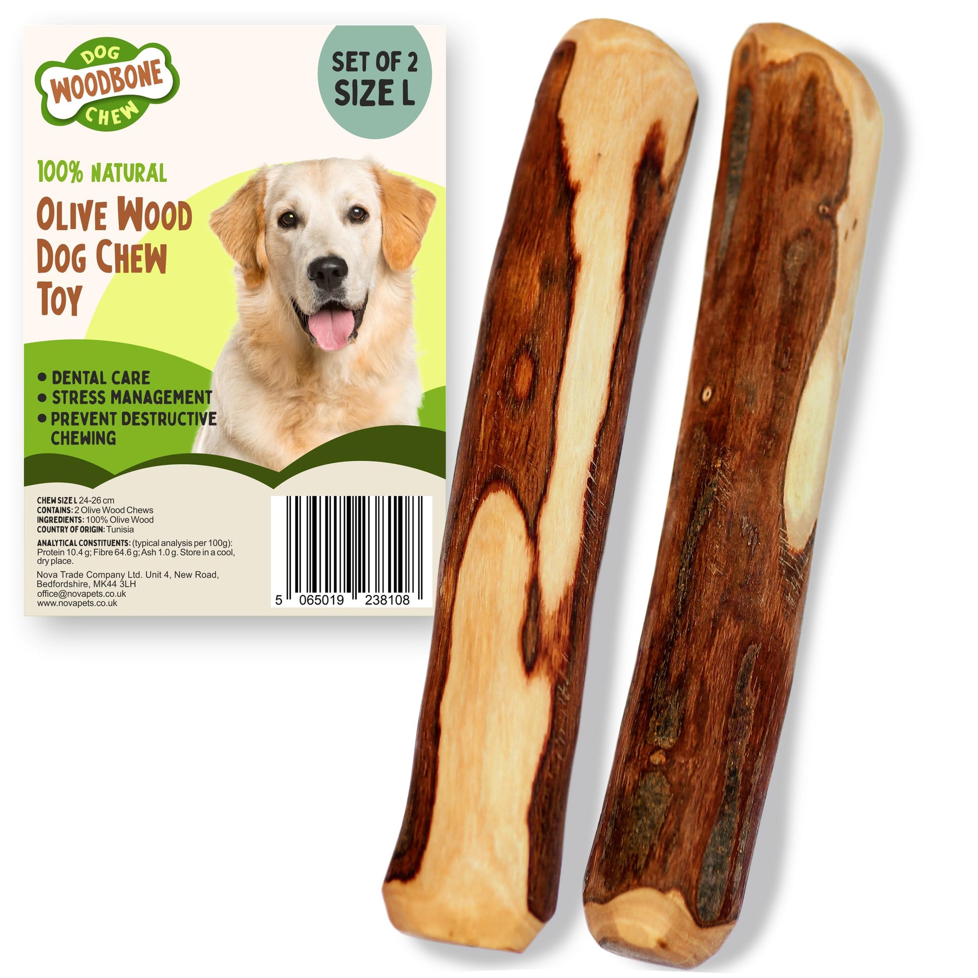 Woodbone natural olive wood dog chew set - safe, splinter-free, eco-friendly