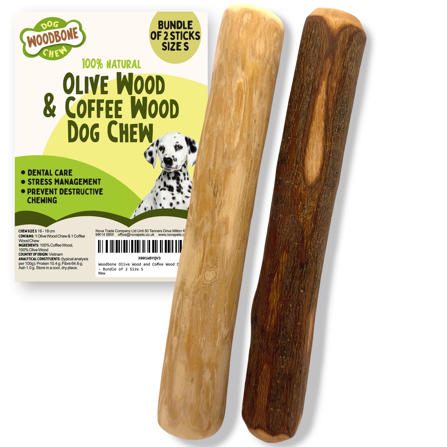 Natural Dog Chew Bundle Of 2 – Coffee & Olive Wood Sticks for Safe and Lasting Dental Play